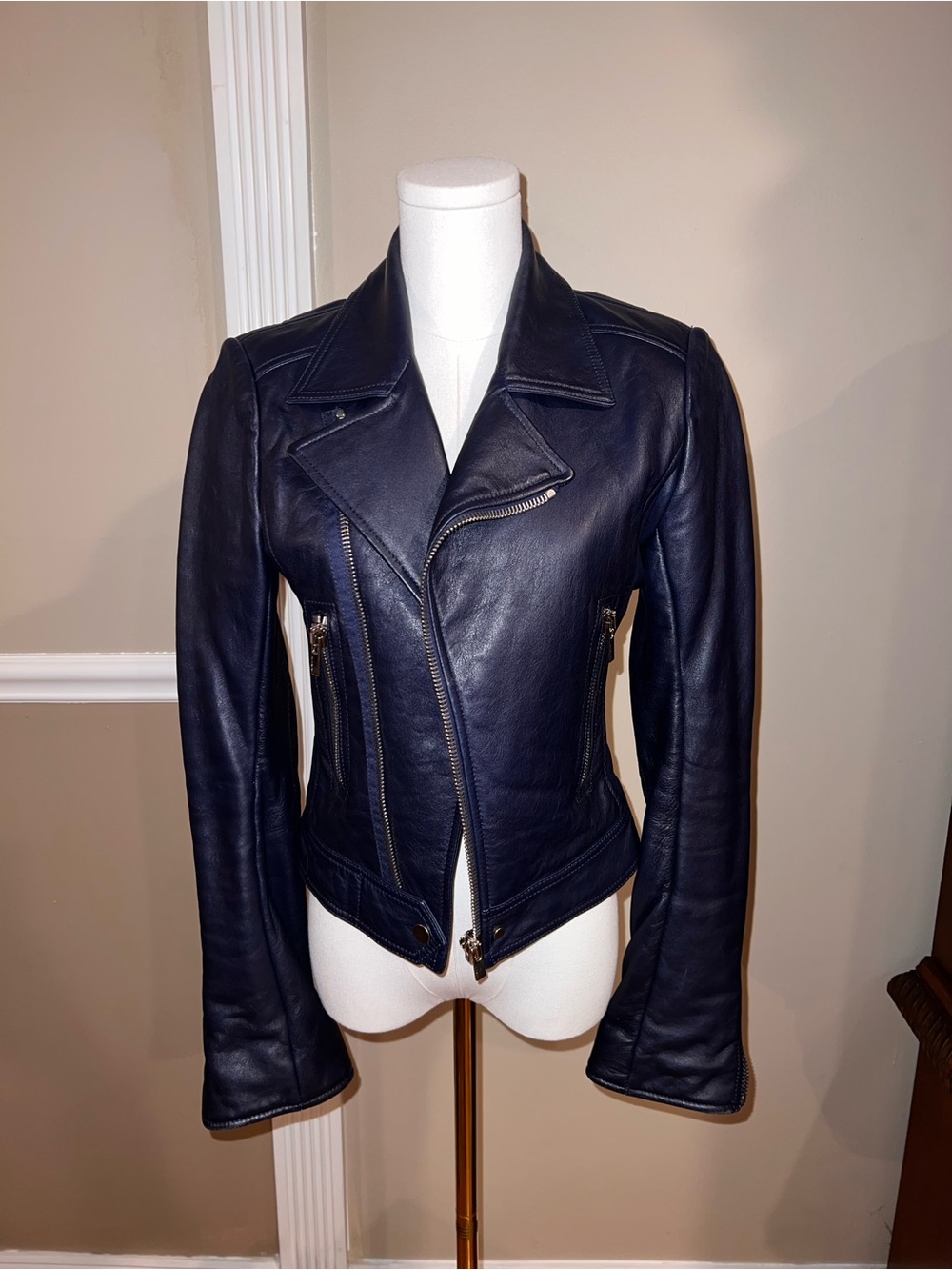 Balenciaga Navy Leather Moto Jacket
